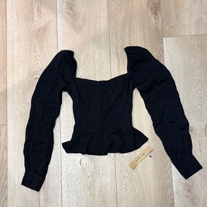 Reformation Black Puff Sleeve Blouse